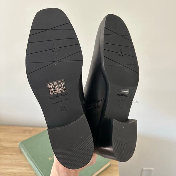 Aquatalia Leather Zip Up Block Heels Knee High Boots Black 8.5 - Picture 6 of 7